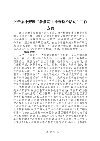 关于集中开展“暑前两大排查整治活动”工作方案
