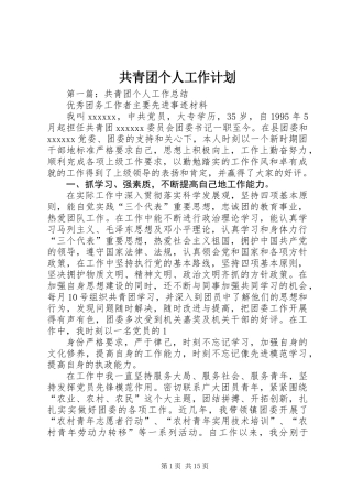 共青团个人工作计划