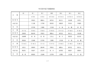 4月份中层干部值班表