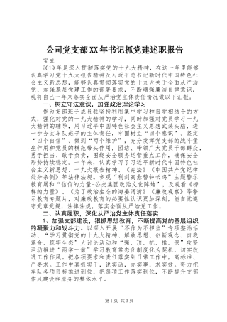 公司党支部XX年书记抓党建述职报告