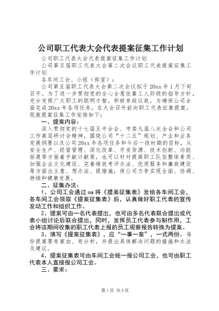 公司职工代表大会代表提案征集工作计划