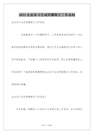 2024企业实习生试用期转正工作总结