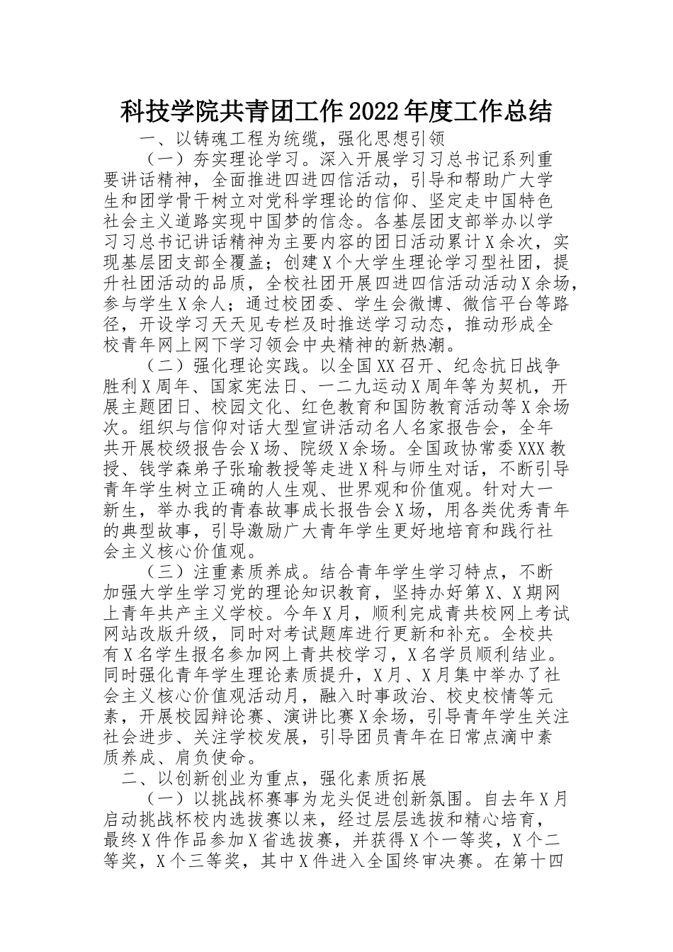 科技学院共青团工作2022年度工作总结_第1页
