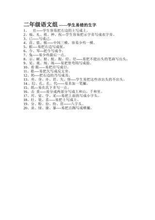 二年级语文组---易错字