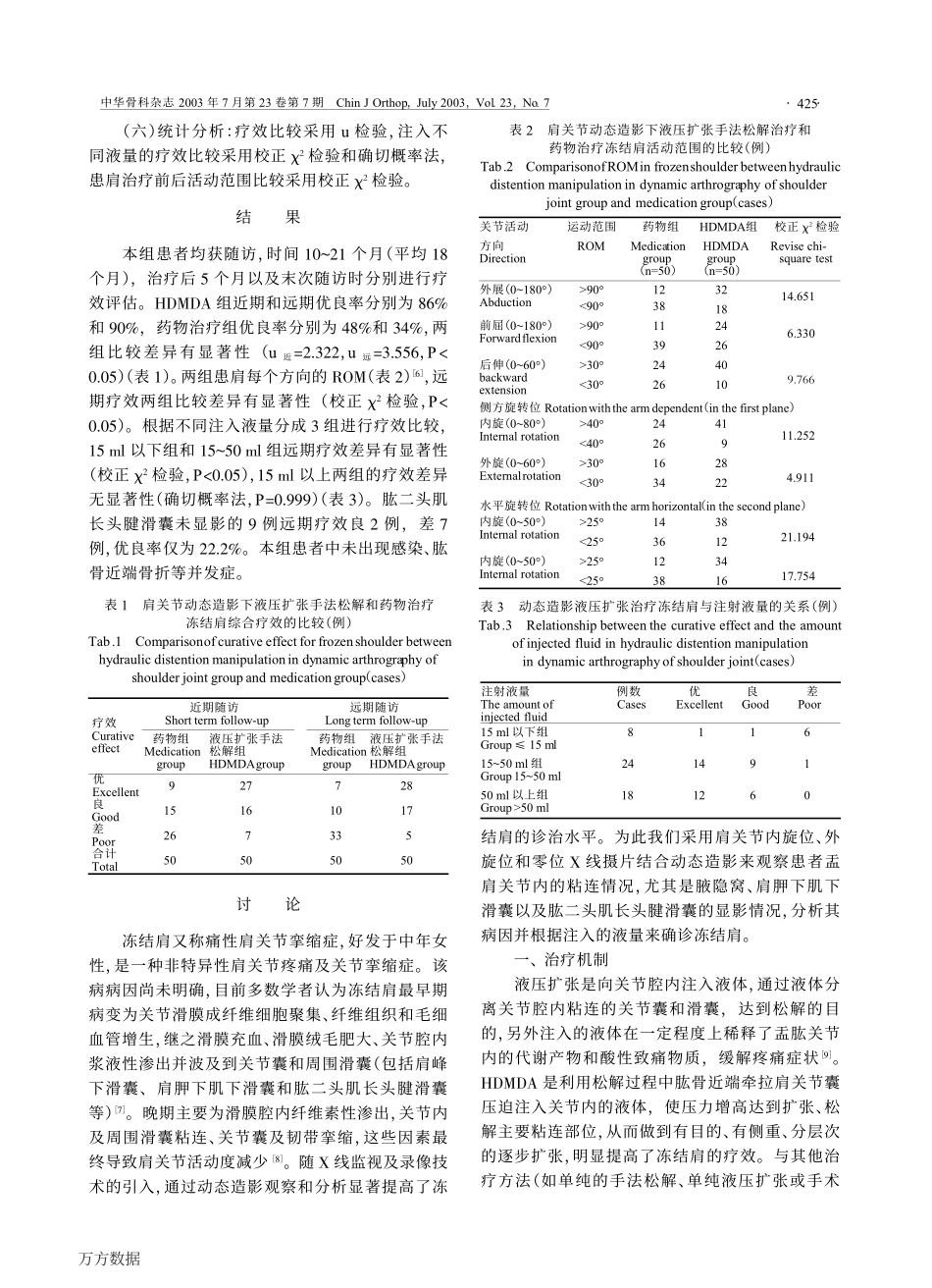 肩关节动态造影下液压扩张手法松解治疗冻结肩_第3页
