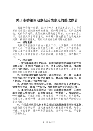 关于市委第四巡察组反馈意见的整改报告