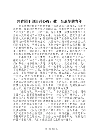 共青团干部培训心得：做一名追梦的青年