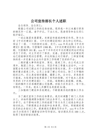 公司宣传部长个人述职 (3)
