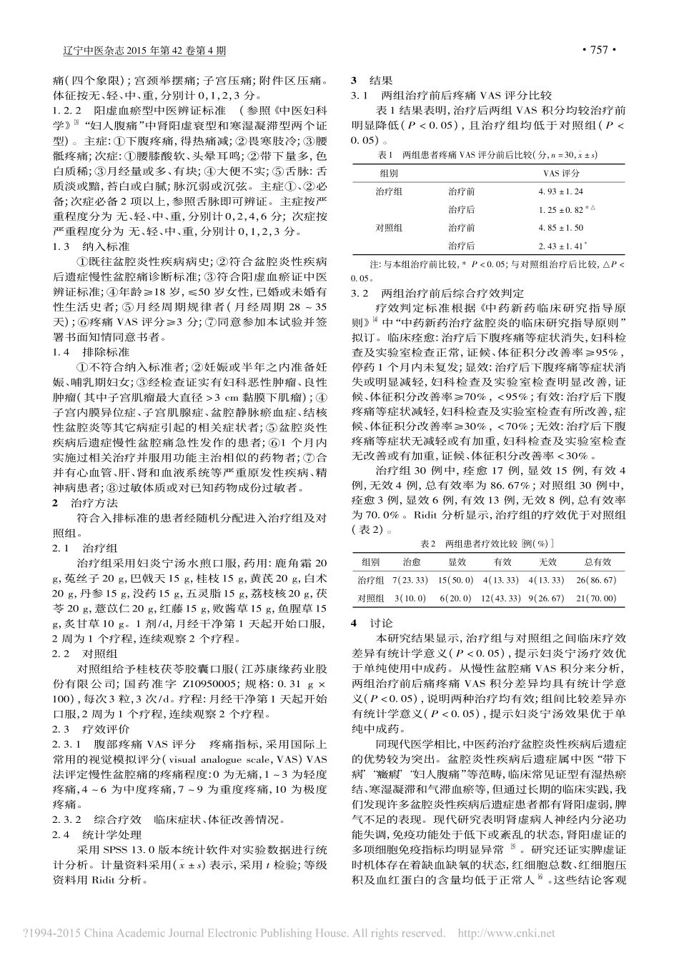 妇炎宁汤治疗盆腔炎性疾病后遗症的疗效观察60例_孙晶_第2页