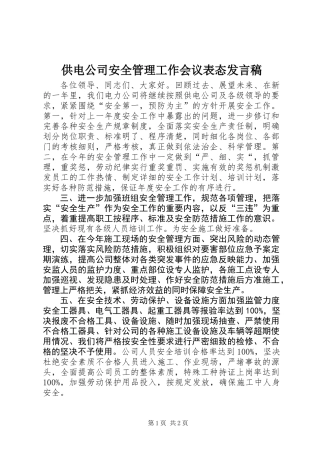 供电公司安全管理工作会议表态发言稿