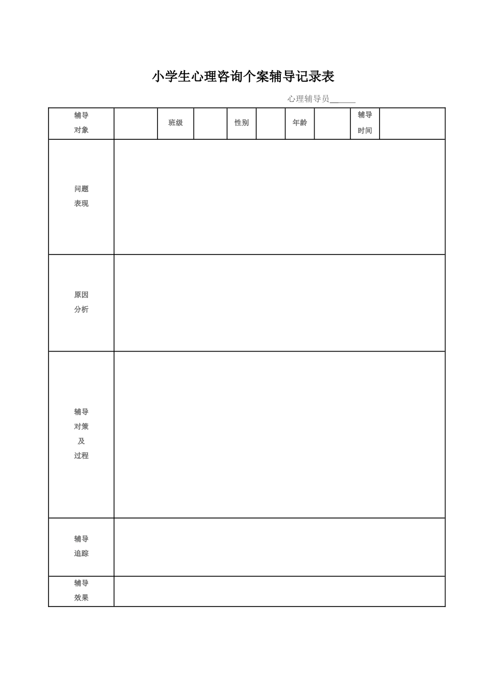 小学生心理咨询个案辅导记录表_第1页