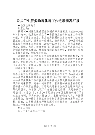 公共卫生服务均等化等工作进展情况汇报