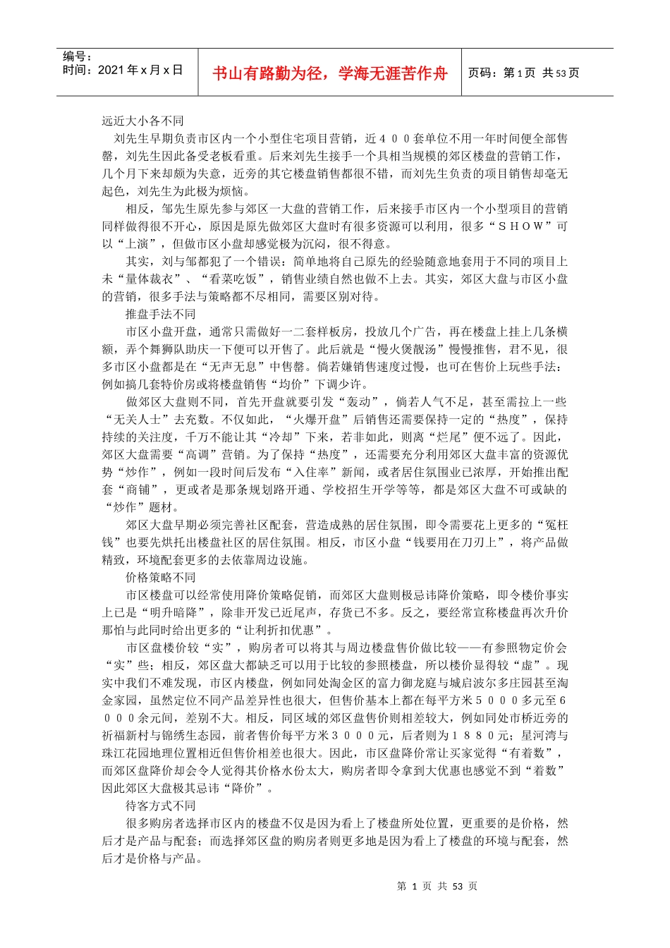 非常全面的总结性楼盘营销推盘手法_第1页