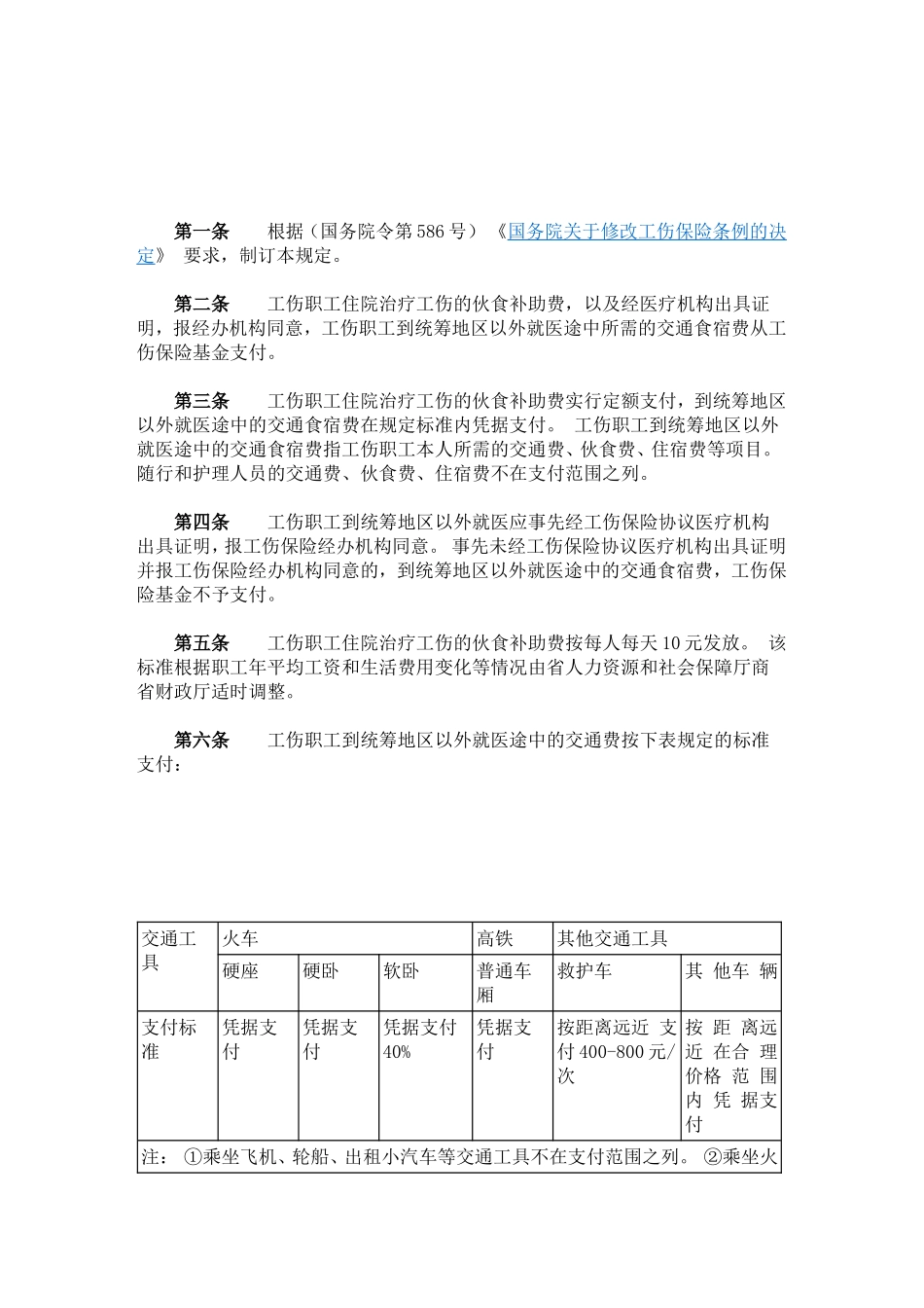 湖南省工伤职工住院治疗工伤伙食补助费和到外地就医途中交通食宿费支付标准规定_第2页