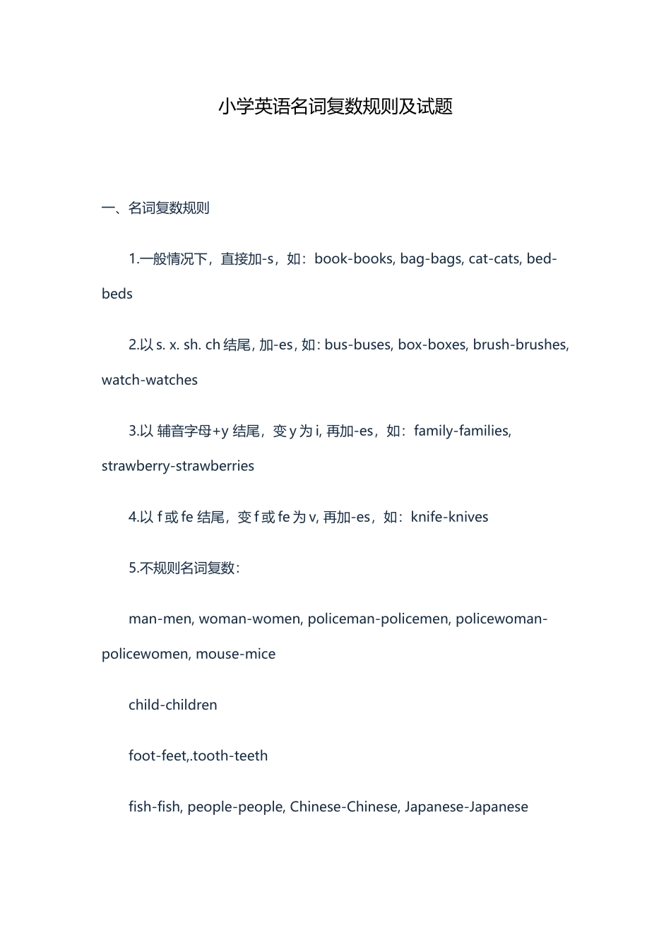 小学英语名词复数规则及试题_第1页