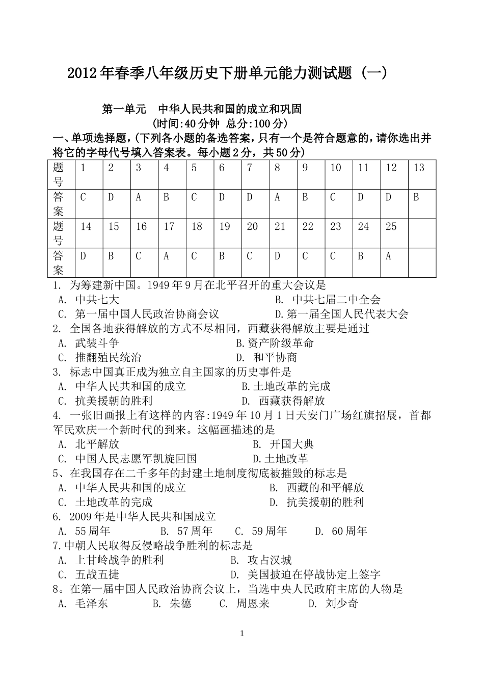 2012年春八下单测试题一_第1页