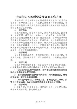公司学习实践科学发展调研工作方案