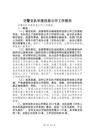 交警支队年度信息公开工作报告