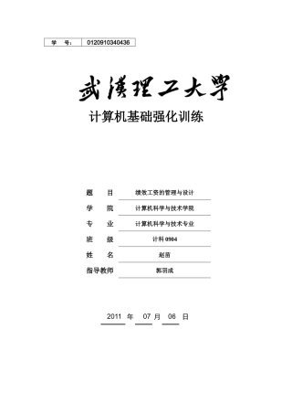绩效工资的管理与设计报告