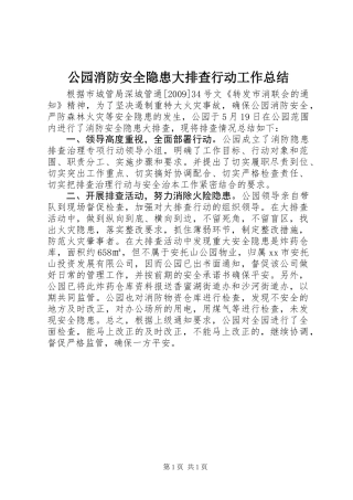 公园消防安全隐患大排查行动工作总结