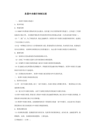 各国中央银行体制比较