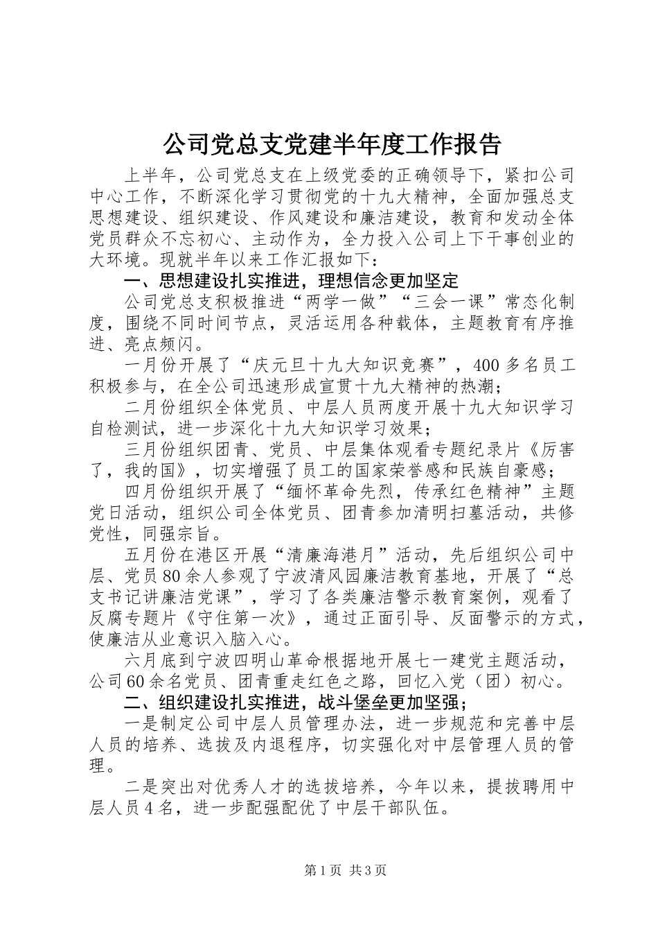 公司党总支党建半年度工作报告_第1页