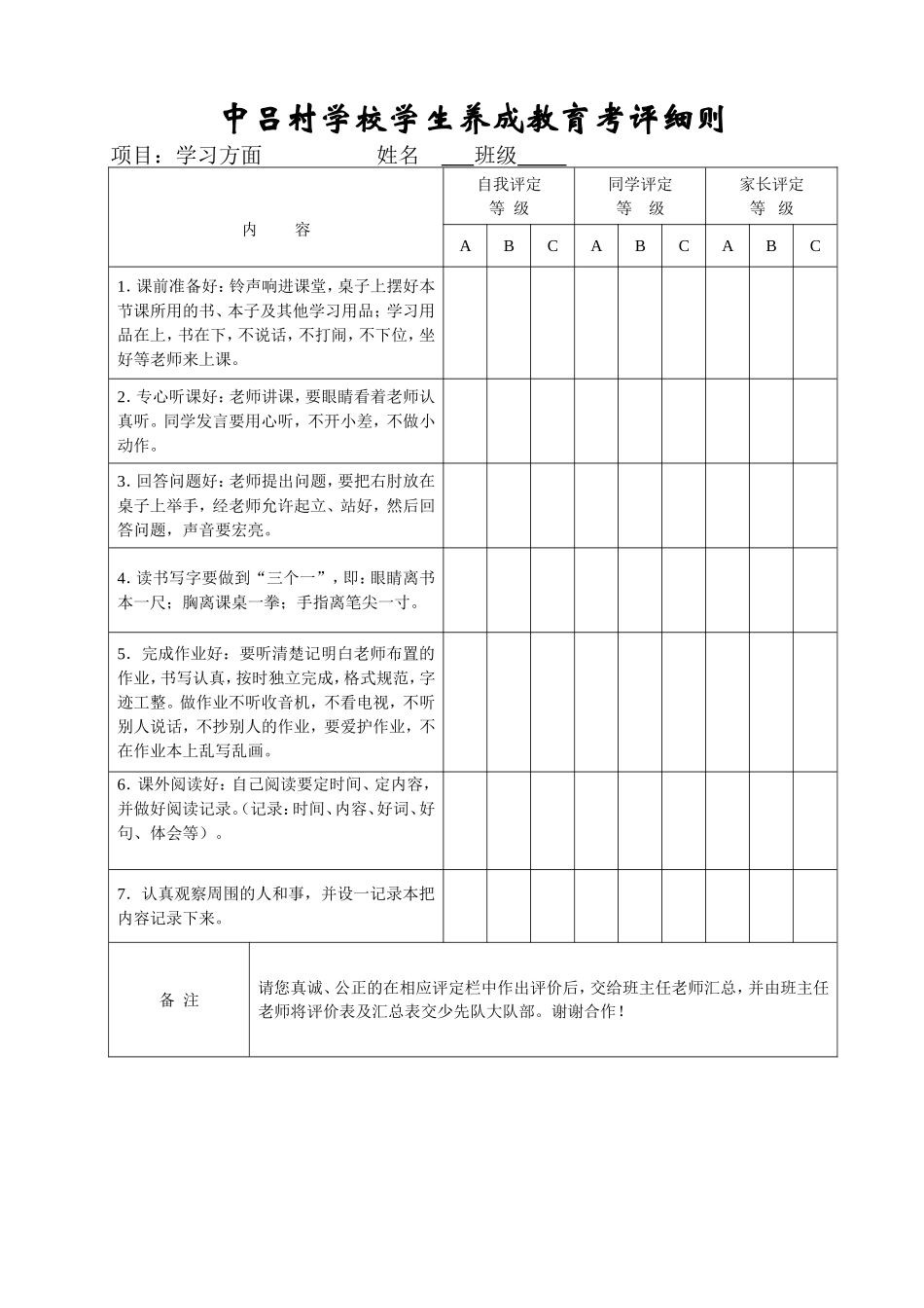 小学学生养成教育考评细则11[1]_第1页