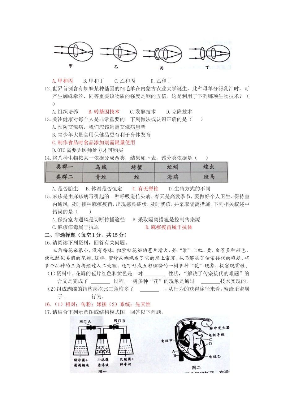 江西省2014年中等学校招生考试生物试题卷_第2页