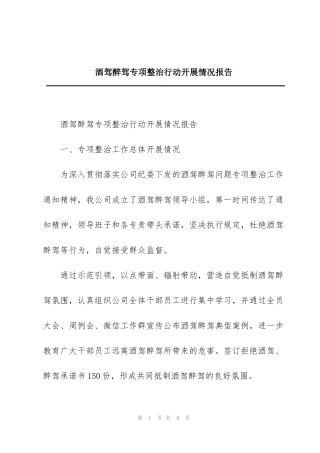 酒驾醉驾专项整治行动开展情况报告