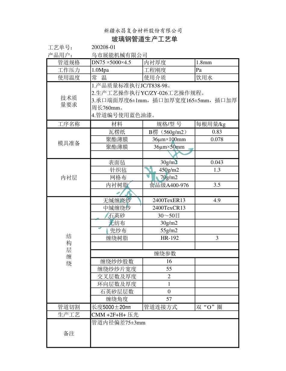 管道缠绕工艺单_第1页