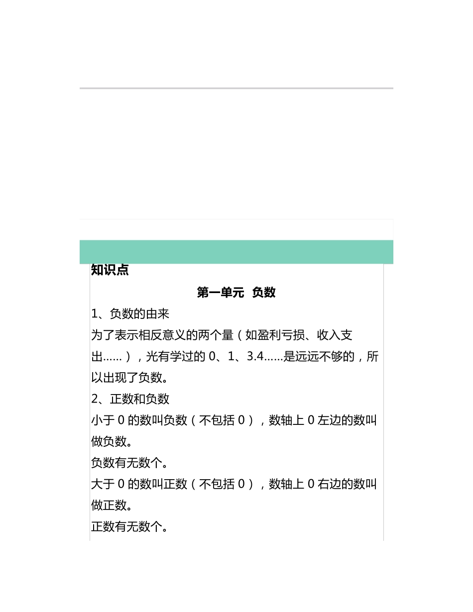 六年级数学下册知识点及易错题解析 _第1页