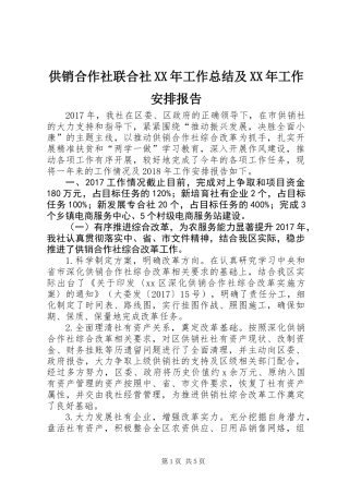 供销合作社联合社XX年工作总结及XX年工作安排报告