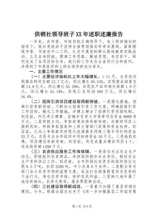 供销社领导班子XX年述职述廉报告