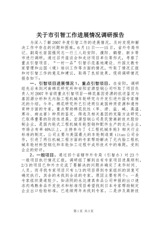 关于市引智工作进展情况调研报告