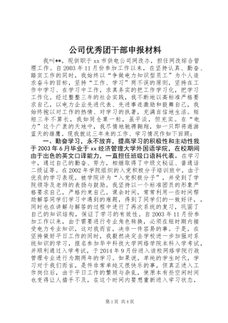 公司优秀团干部申报材料