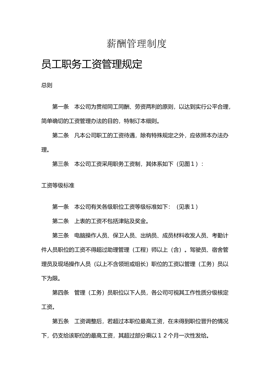 公司员工职务工资管理规定_第1页