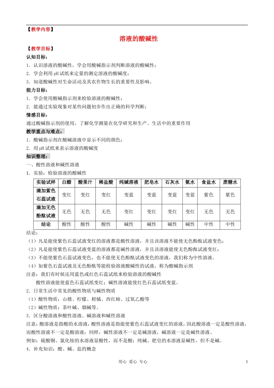 九年级化学 溶液的酸碱性教学设计 粤教版_第1页