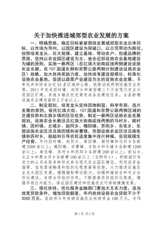 关于加快推进城郊型农业发展的方案