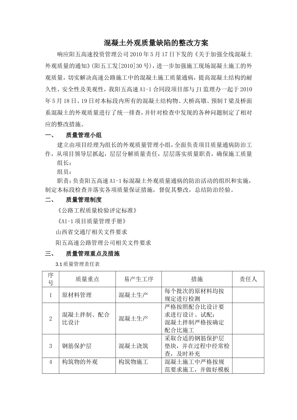 混凝土外观质量缺陷的整改方案_第1页
