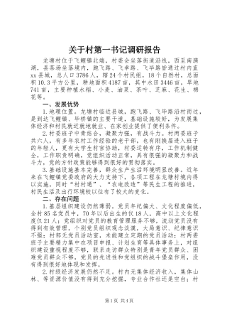 关于村第一书记调研报告
