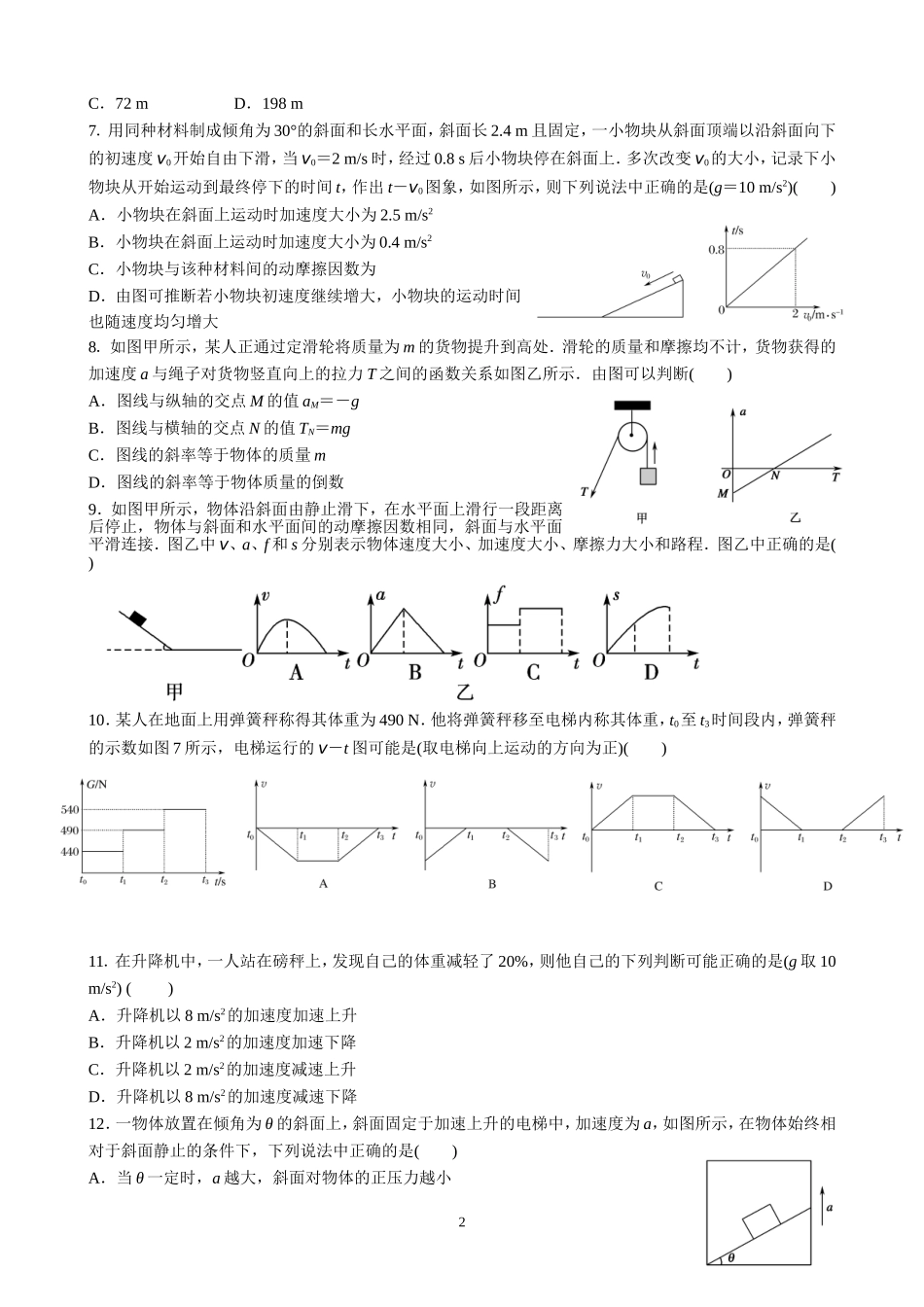 2012年高三复习——牛顿第二定律练习卷_第2页