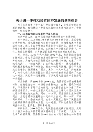 关于进一步推动民营经济发展的调研报告