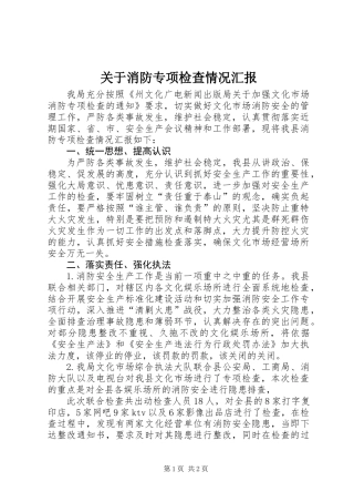 关于消防专项检查情况汇报