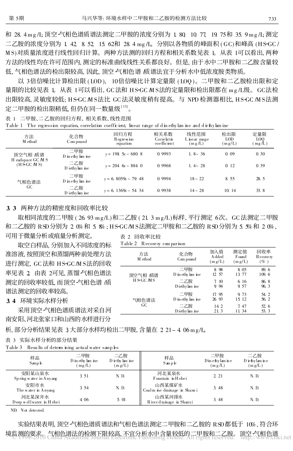 环境水样中二甲胺和二乙胺的检测方法比较_第3页