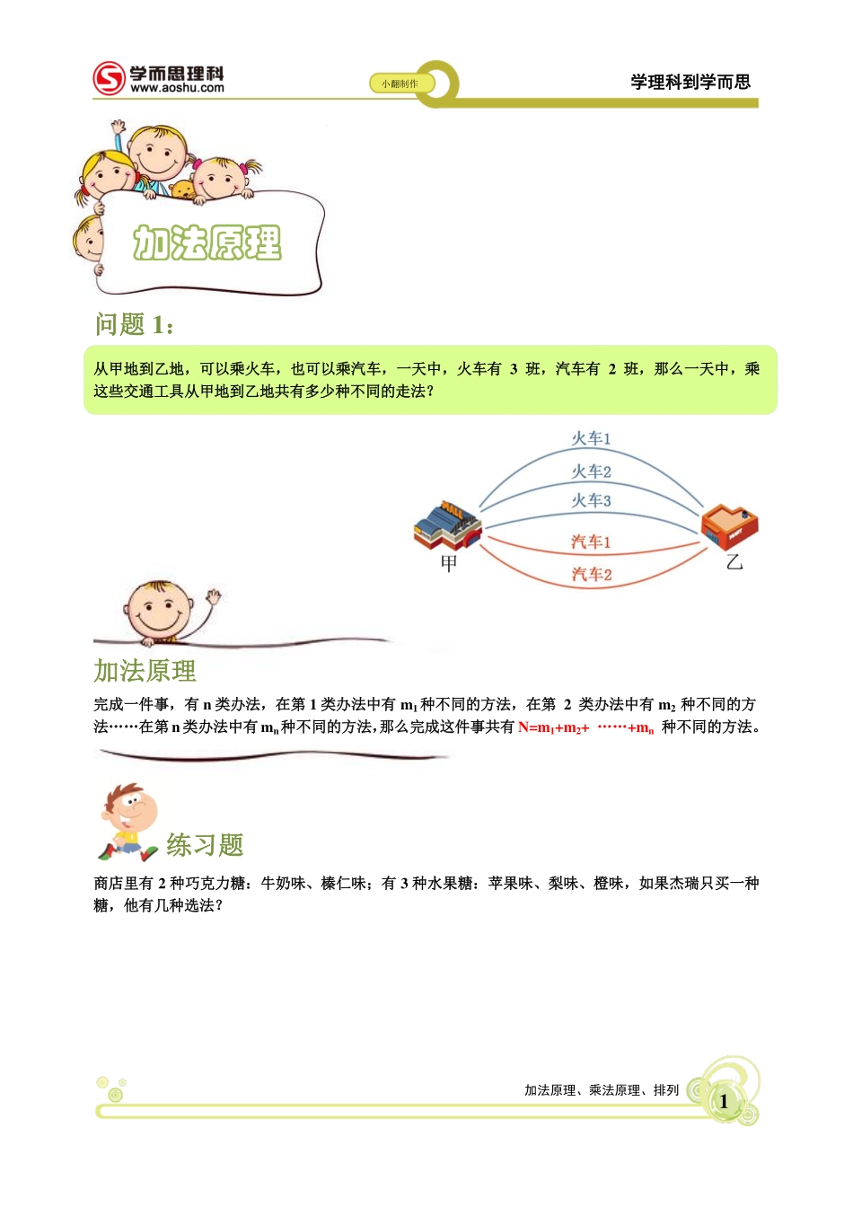 加乘原理与排列 小翻老师自编课件_第1页