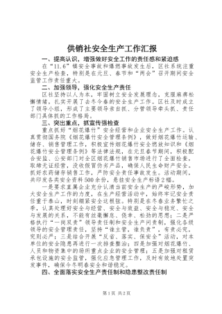 供销社安全生产工作汇报