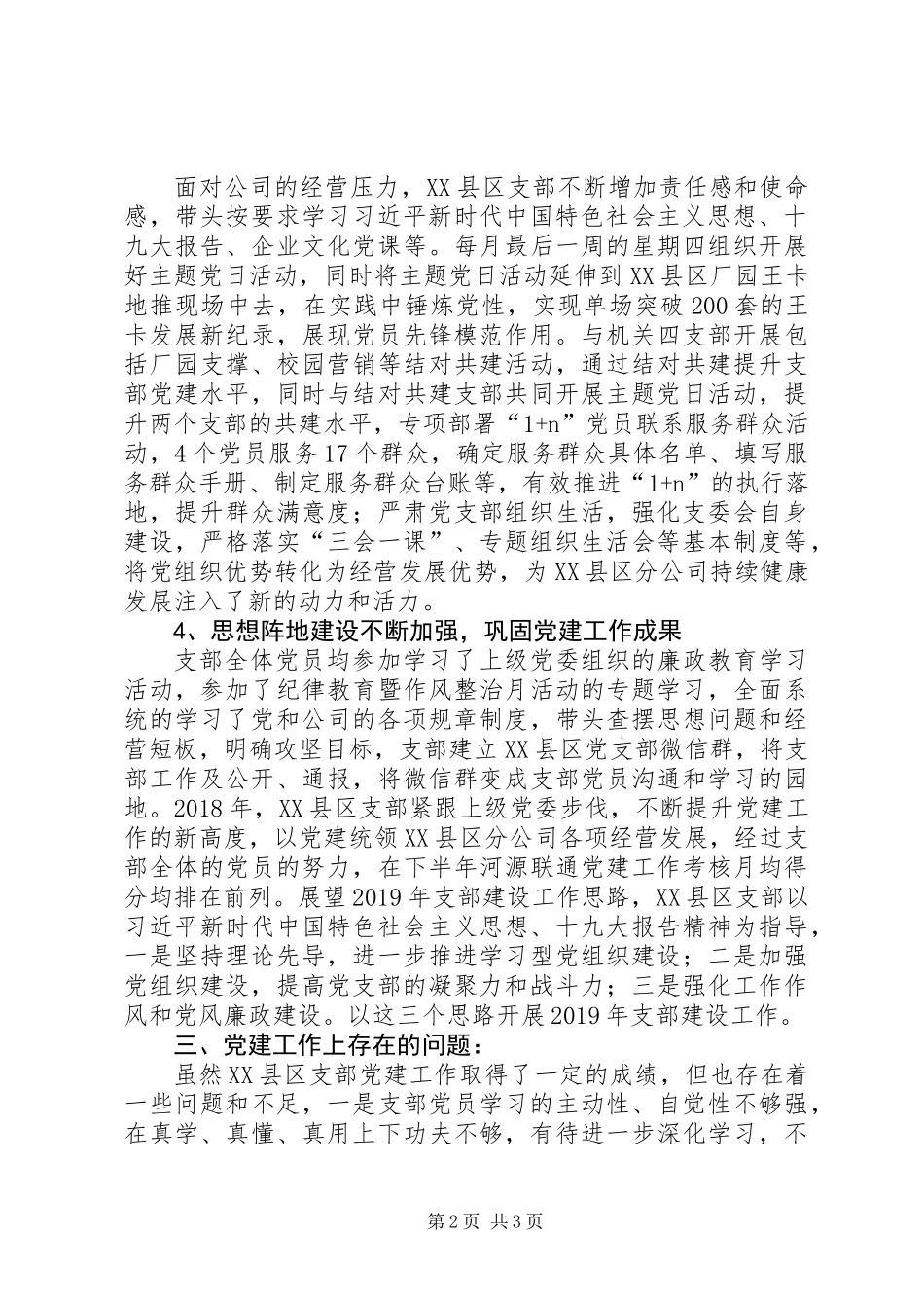 公司XX县区支部年度工作总结_第2页
