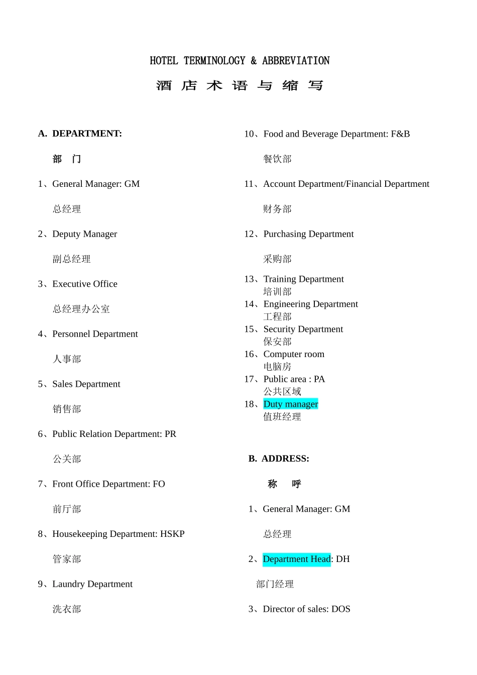 酒店英语术语_第1页