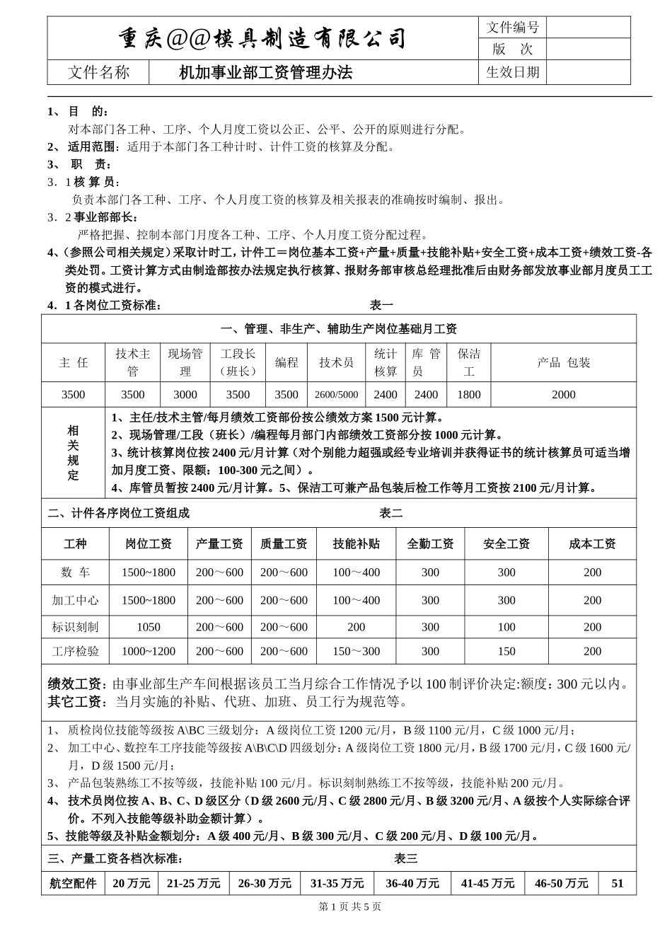 加工中心工资绩效办法_第1页