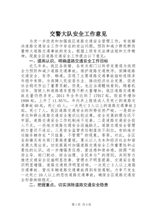 交警大队安全工作意见